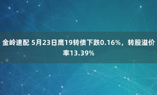 金岭速配 5月23日鹰19转债下跌0.16%，转股溢价率13.39%
